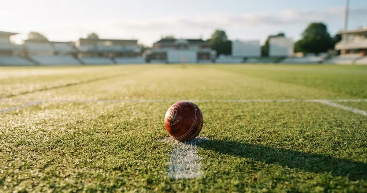 Un balón en el punto central de un campo de césped a la luz de la mañana