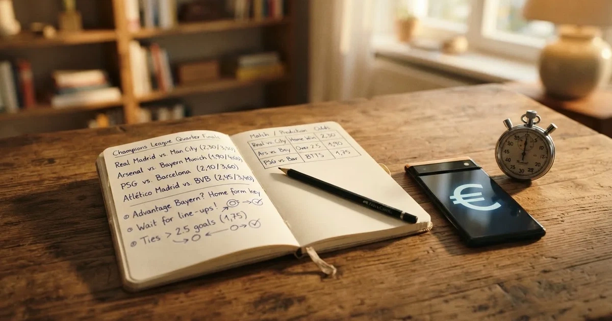 Un cuaderno abierto con un lápiz y un cronómetro sobre una mesa de madera